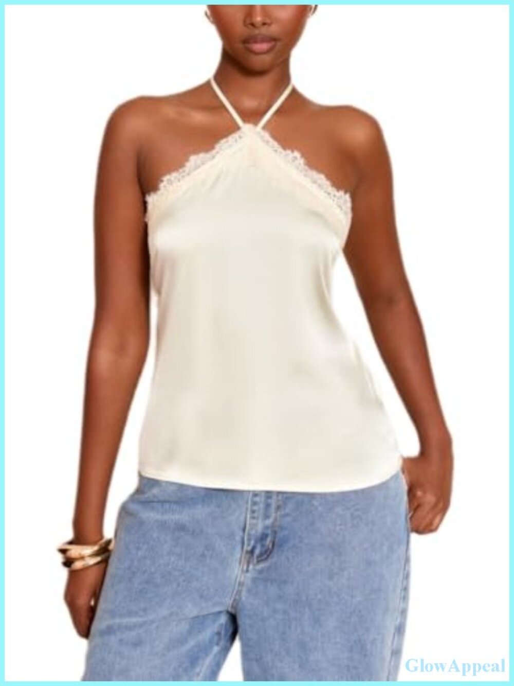 Satin Lace Cami Top Sleeveless Halter Backless Slim Fit Women Y2K Night Out